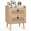 Modern End Table Bedside Table with 2 Rattan Decorated Drawers by LJGDeals