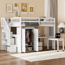 Loft Bed With Stairs, Bookshelf, Drawers, Desk & Wardrobe, Space Saving Multifunctional Furniture by HouseOfZazla