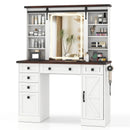 Farmhouse Vanity Desk with Barn-Style Sliding Mirror and 3 Lighting Modes-White by LJGDeals