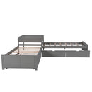 L Shaped Platform Bed With Trundle And Drawers Linked With Built In Desk by HouseOfZazla