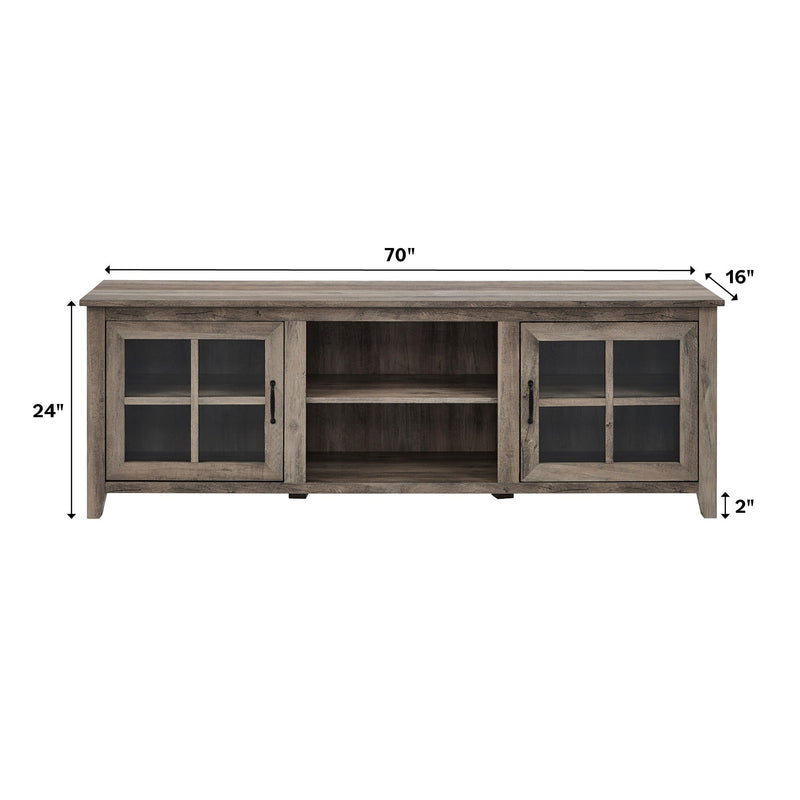 Farmhouse 70" Simple Window Pane 2 Door Wood TV Stand