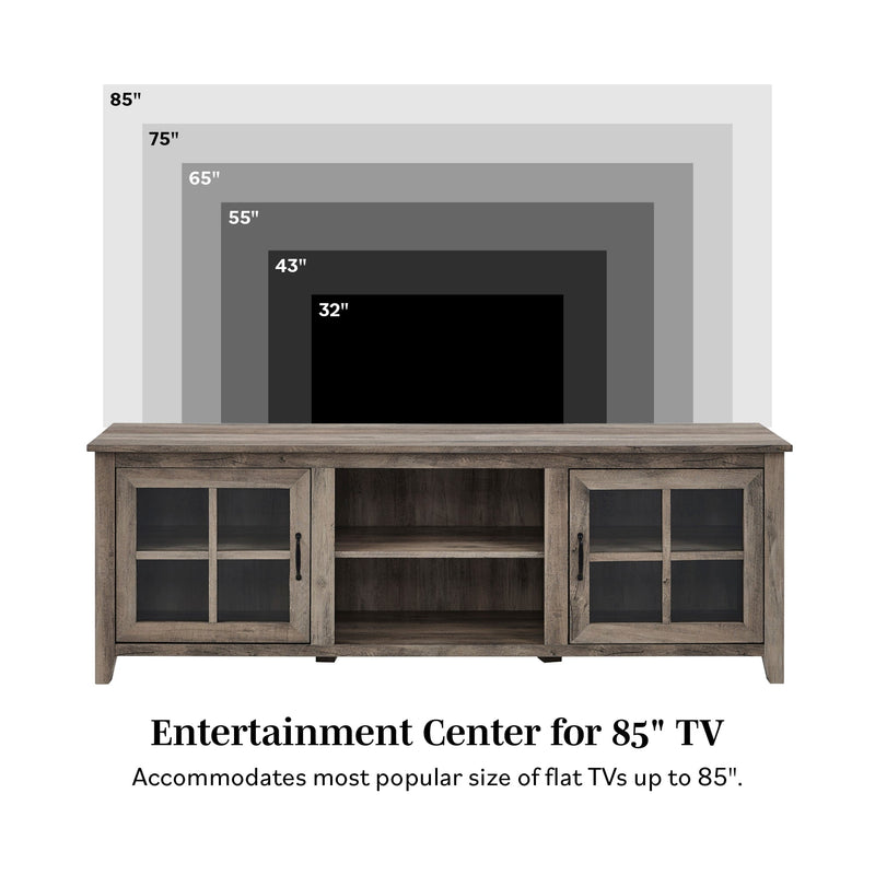 Farmhouse 70" Simple Window Pane 2 Door Wood TV Stand