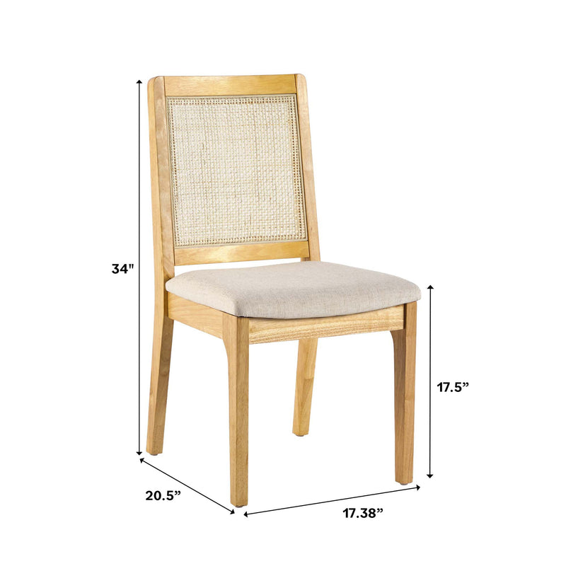 Catalina Solid Wood Dining Chair with Rattan Inset Back, Set of 2