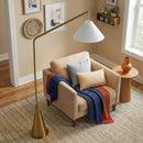 Lisbon - Floor Lamp With On / Off Switch Coned Base Hanging Shade - Antique Brass / White by HouseOfZazla