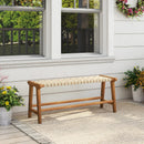 47 Inches Long Teak Wood Patio Bench with Weave Seat and Solid Wood Legs-Natural by DirectDeals