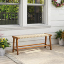 47 Inches Long Teak Wood Patio Bench with Weave Seat and Solid Wood Legs-Natural by LJGDeals