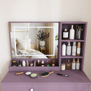Purple Vanity Desk with Lighted Mirror & Padded Stool