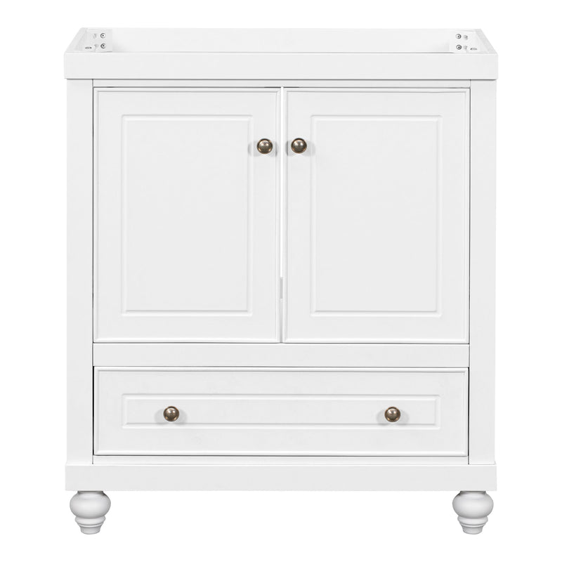 30" Bathroom Vanity without Sink, Base Only, Cabinet with Doors and Drawer, Solid Frame and MDF Board, White
