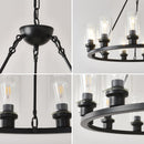 12-Light Black Wagon Wheel Chandelier, 31.5" Modern Farmhouse Glass Pendant