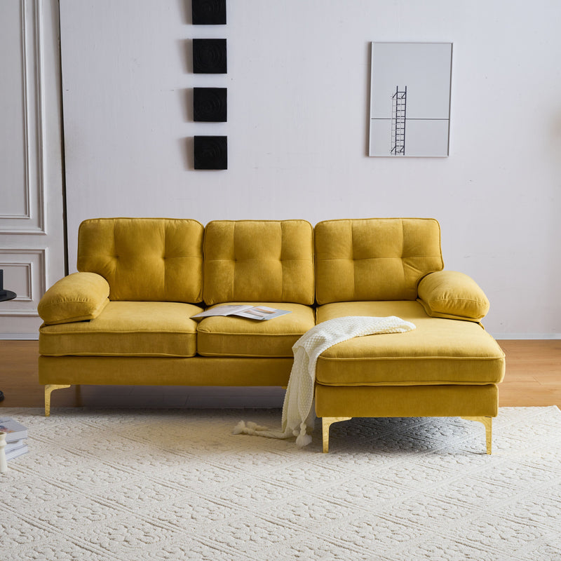 83" Modern Sectional Sofas Couches Velvet L-Shaped Couches for Living Room, Bedroom, Yellow