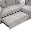 83.8" Reversible Sectional Pull-Out Sofa Bed L-Shaped Corner Sofa Couch with Storage Chaise, USB Ports, Power Sockets, Cup Holder for Living Room, Bedroom, Study,Light Gray
