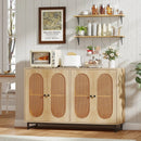 50 Inch Buffet Sideboard Cabinet with 4 Rattan Doors and Adjustable Shelves-Natural by LJGDeals