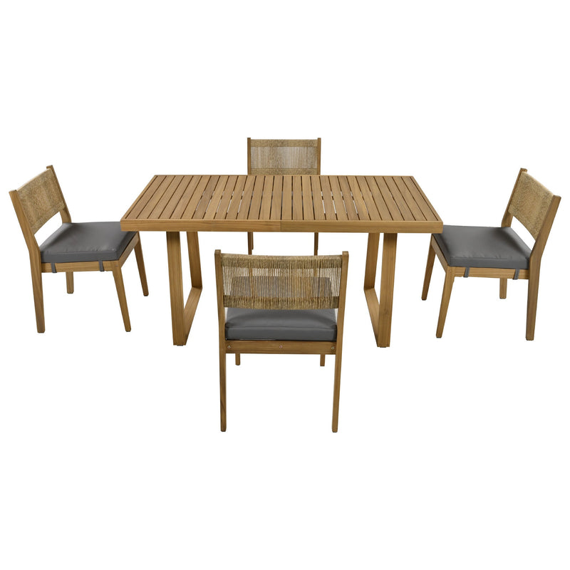 Walker Edison - U_Style Multi-person Outdoor Acacia Wood Dining Table and Chair Set, Thick Cushions, Suitable for Balcony, Vourtyard, and Garden.