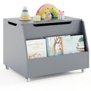 Wooden Mobile Toy Storage Organizer with Bookshelf and Lockable Wheels