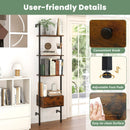 5-Tier Ladder Bookcase with Drawer and Metal Frame for Study Home Office-Rustic Brown by LJGDeals