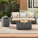 2-Piece Outdoor Rattan Fire Table Set 32 Inch Rectangle Gas Firepit with Tank Cover by LJGDeals