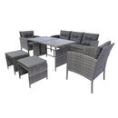 6 Piece Patio Wicker Sectional Set Patio Backyard Conversation Set Grey Wicker + Dark Grey Cushion