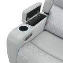 Elonzo - Power Motion Loveseat With Console, LED, Power Headrest & Speaker - Light Gray by Unique Piece Furniture