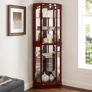 6 Shelf Corner Curio Display Cabinet with Lights, Mirrors and Adjustable Shelves, Cherry
