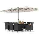 11 Pieces Patio Dining Set with LED Patio Umbrella with Base and Seat Cushions (Navy) by LJGDeals