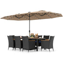 11 Pieces Patio Dining Set with LED Patio Umbrella with Base and Seat Cushions (Navy) by LJGDeals