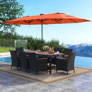 11 Pieces Patio Dining Set with LED Patio Umbrella with Base and Seat Cushions (Navy) by LJGDeals