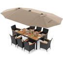 11 Pieces Patio Dining Set with LED Patio Umbrella with Base and Seat Cushions (Beige) by LJGDeals
