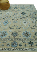 Custom Made Beige, Ivory and Blue Hand Tufted Floral Oriental Oushak wool area rug by The Rug Decor