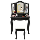 4 Drawers Wood Mirrored Vanity Dressing Table with Stool by LJGDeals