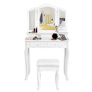 4 Drawers Wood Mirrored Vanity Dressing Table with Stool by LJGDeals