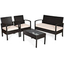 4 Pieces Patio Rattan Conversation Set with Loveseat Sofas and Coffee Table by LJGDeals