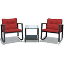 3 Pieces Cushioned Patio Rattan Set with Rocking Chair and Table-Black