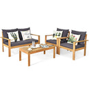 Outdoor 4 Pieces Acacia Wood Chat Set with Water Resistant Cushions by LJGDeals