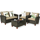 4 Pieces Patio Rattan Furniture Set with Cushions by LJGDeals