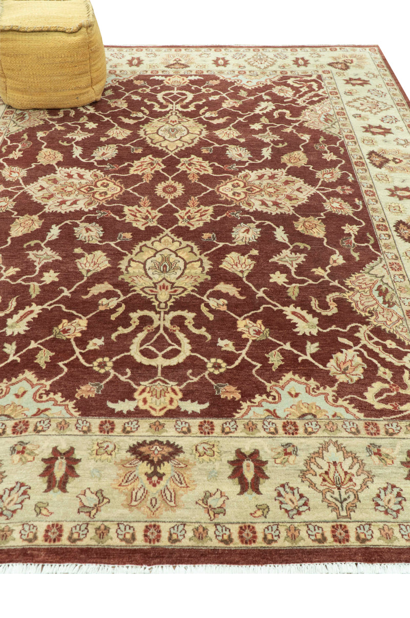 8X10 Fine Hand Knotted Rust And Gold Traditional Design Wool Rug