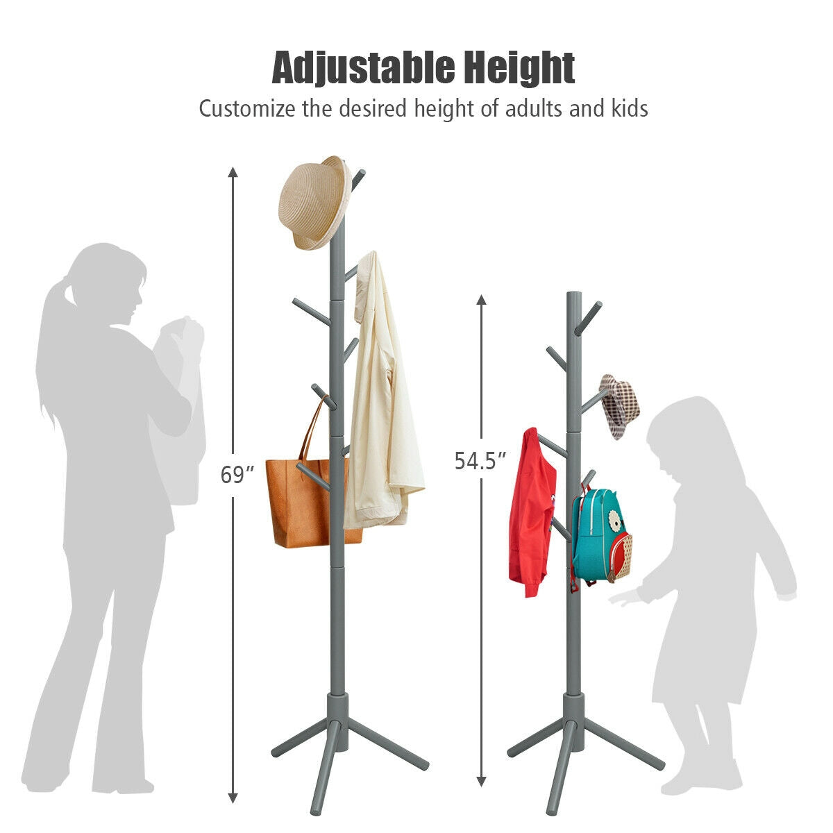2 Heights Wooden Coat Rack with 8 Hooks, photo 14 of 16