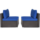 2 Pieces Patio Rattan Armless Sofa Set with 2 Cushions and 2 Pillows by LJGDeals