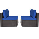 2 Pieces Patio Rattan Armless Sofa Set with 2 Cushions and 2 Pillows