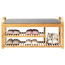 3-Tier Bamboo Shoe Rack Bench with Cushion-Natural by LJGDeals