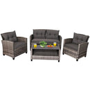 4 Pieces Patio Rattan Furniture Set Coffee Table Cushioned Sofa-Gray by LJGDeals