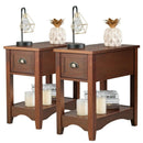2 Pieces Retro Narrow Tiered End Table with Drawer and Storing Shelf by LJGDeals