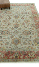 Traditional Turkish Design Beige and Rust 6x8.6 Hand Knotted Wool Area Rug