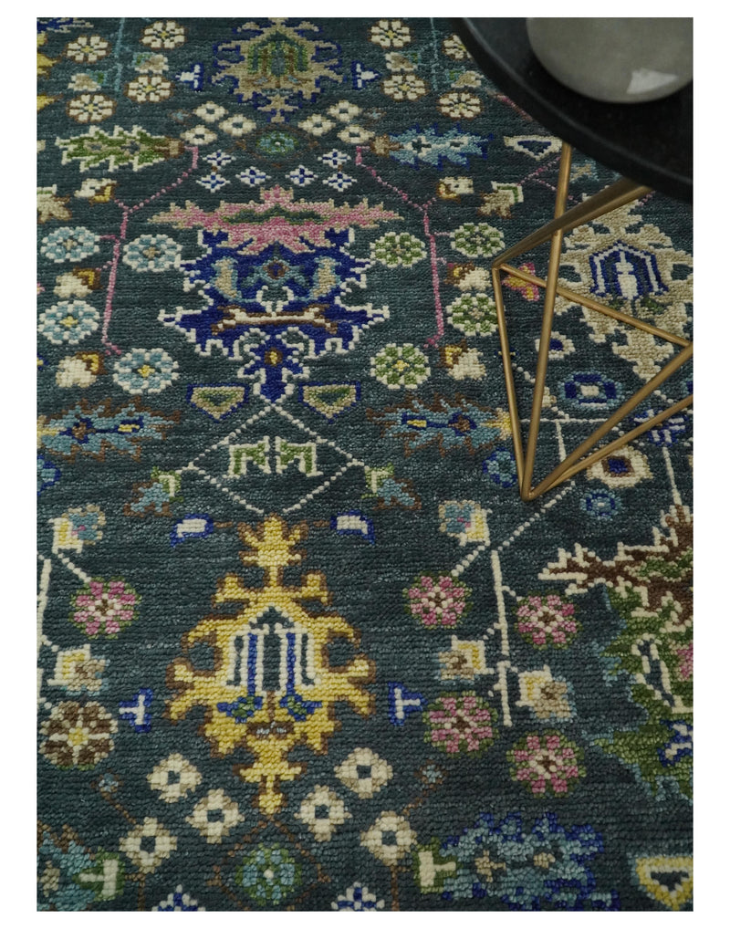 Antique Hand Knotted Green Moss and Blue Traditional Turkish Vintage Oushak Custom Made Wool Area Rug