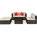 5 Pcs Outdoor Patio Rattan Furniture Set Sectional Conversation with Navy Cushions-Turquoise by LJGDeals