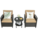 3 Pieces Patio Rattan Furniture Set Cushioned Sofa Storage Table with Shelf Garden by DirectDeals