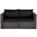 2 Pieces Patio Rattan Sectional Conversation Sofa Set-Beige by LJGDeals