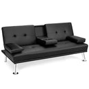 Convertible Folding Leather Futon Sofa with Cup Holders and Armrests by LJGDeals