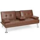 Convertible Folding Leather Futon Sofa with Cup Holders and Armrests by LJGDeals