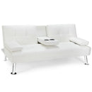 Convertible Folding Leather Futon Sofa with Cup Holders and Armrests by LJGDeals