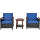 3 Pieces Patio Rattan Furniture Set with Washable Cushion and Acacia Wood Tabletop by LJGDeals